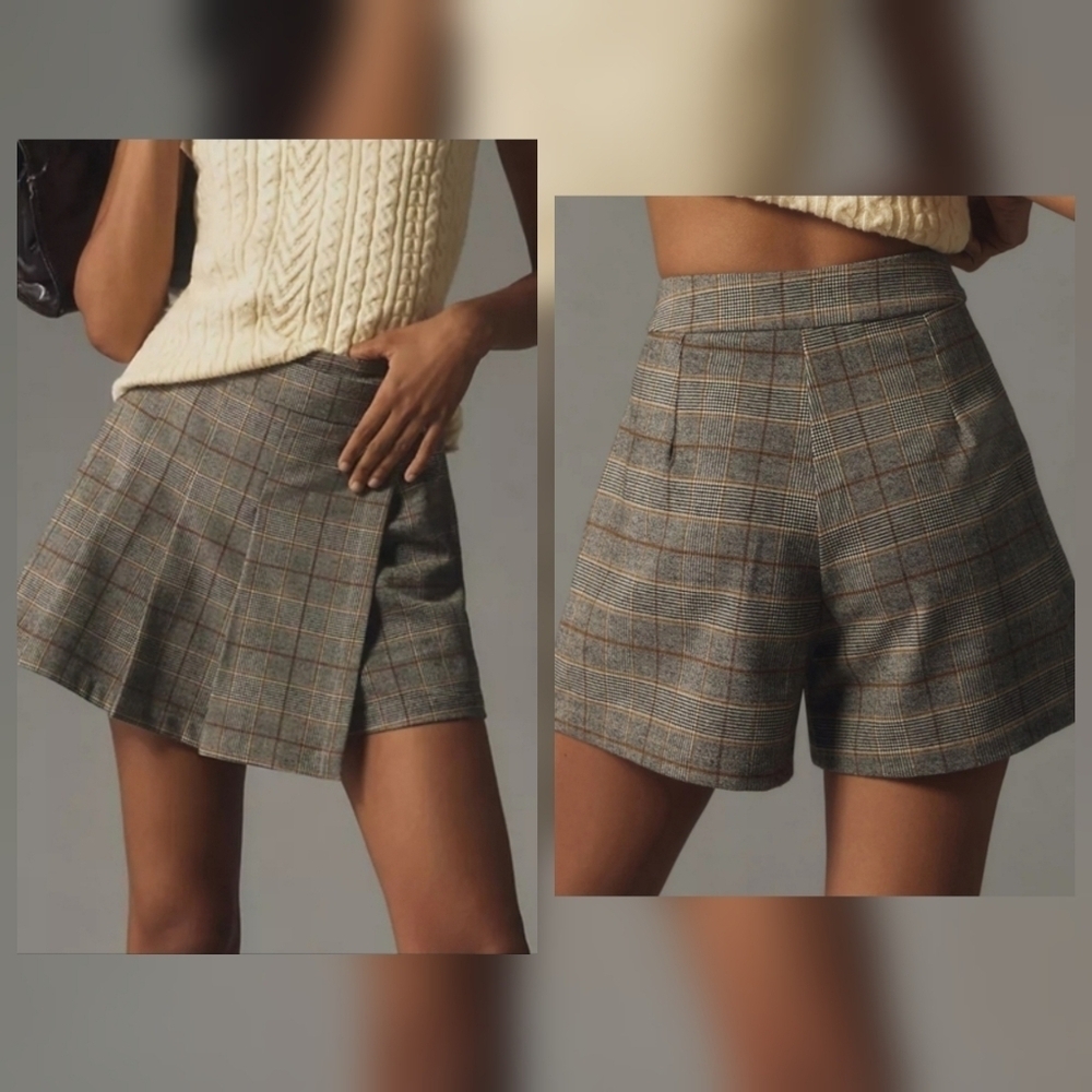Dizzy Lizzy x Anthropologie Pleated Wrap Mini Skort, Gray Motif, XS